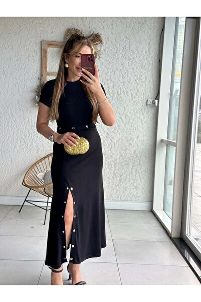 QİMYA BUTİK Дамски цип с пълна талия, жълт, естетичен, макси, дължина, с копчета