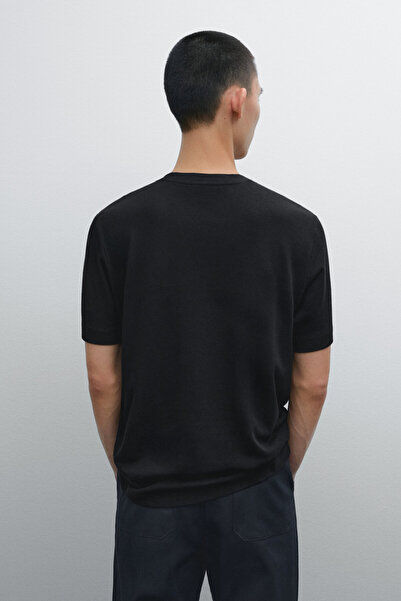 Massimo Dutti Kısa kollu keten ve pamuk karışımlı t-shirt