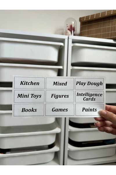 hdsticker 18Pcs Toy Cabinet Box Category Label Set White Organizer English Organizer Sticker