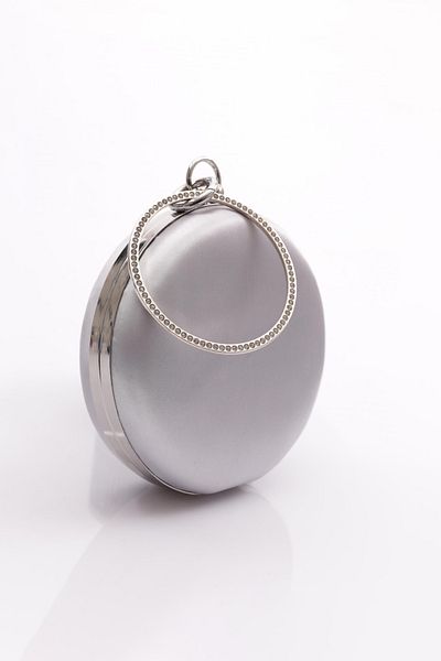 DGN Women's Evening Dress Clutch Bag - Silver Satin Model 36103152