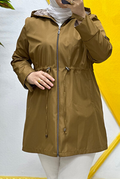 Elmas Tesettür Γυναικεία κοντή καμπαρντίνα με φερμουάρ μεγάλου μεγέθους