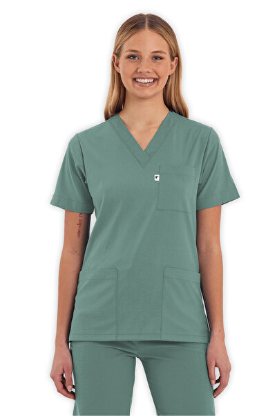 LAME Uniform Kadın Mint Yeşili Likralı Hemşire ve Doktor Forması Scrubs Üstü