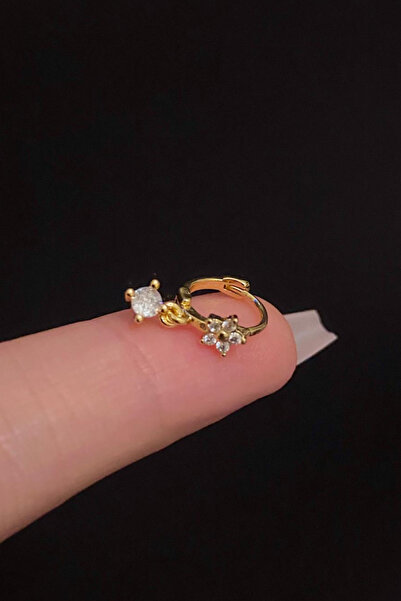 Blisse Piercing Kadın Çiçek Zirkon Taşlı Tragus Helix Kıkırdak Sallantılı Hal...