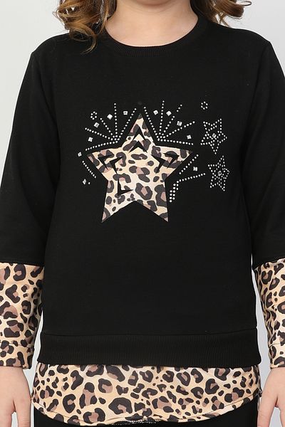e-çocuk Girl's Leopard Star Suit 37037