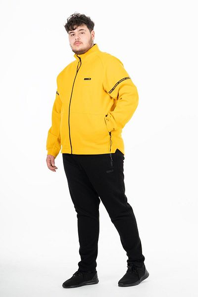 MARATON Plus Size Men's Judge Collar Narrow Leg Long Sleeve Yellow Tracksuit Set 21518