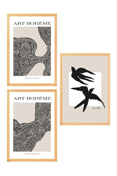 Muyika Design Set de 3 picturi decorative pentru decorarea casei în stil boem nordic modern cu cadru din lemn premium-SET4