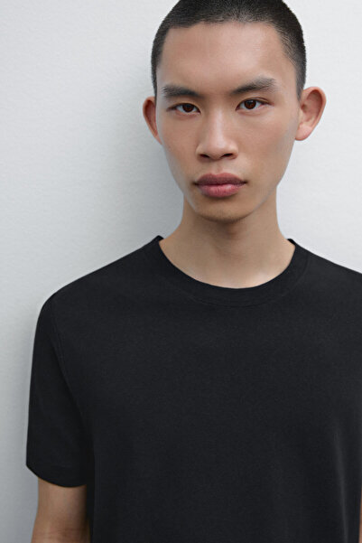 Massimo Dutti Kısa kollu keten ve pamuk karışımlı t-shirt