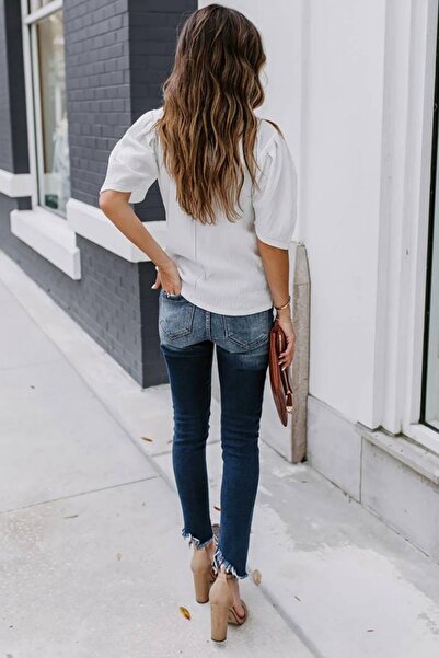 Mossta Μπλούζα με πλισέ μανίκια με μπαλόνι - Λευκό