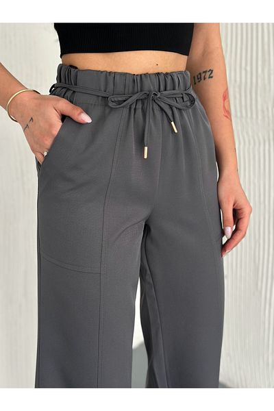 sportiness Comfortable Cut Dabil Fabric Pants with Lace-Up Parts