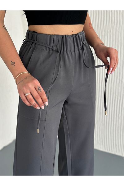 sportiness Comfortable Cut Dabil Fabric Pants with Lace-Up Parts