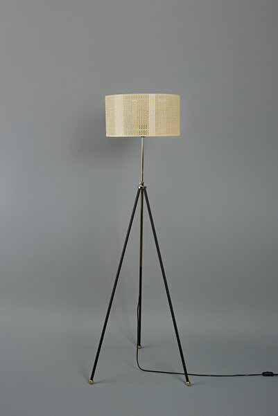 NAVEMU Pier Metal Lambader Siyah-Hasır (38x38x145 cm)