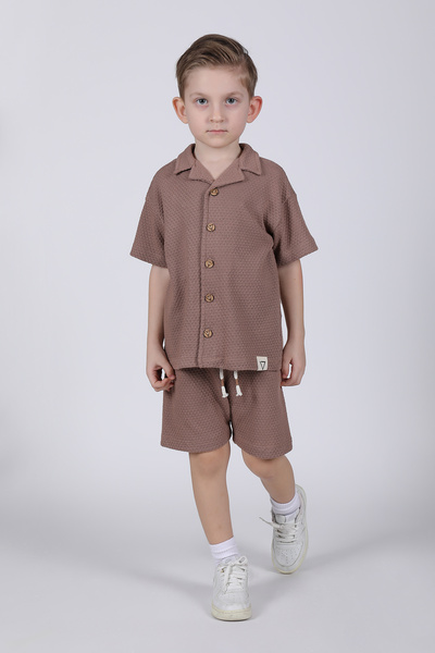 BOBBY JR KİDSWEAR Set tricotaje pentru băieți, pantaloni scurți și cămașă, maro