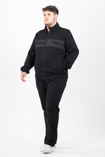 MARATON Plus Size Men's Mock Neck Straight Leg Black Tracksuit Set