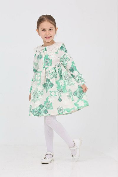 ANGELOS GIRLS Rochie pentru fete din țesătură de in, cu guler din dantelă 12191