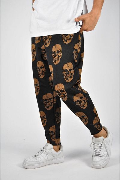 FıttingRoom Baggy Trousers with Elastic Waist and Skull Pattern