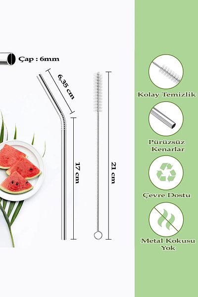 Vioma Aksesuar 4-Piece Metal Straws and Cleaning Brush