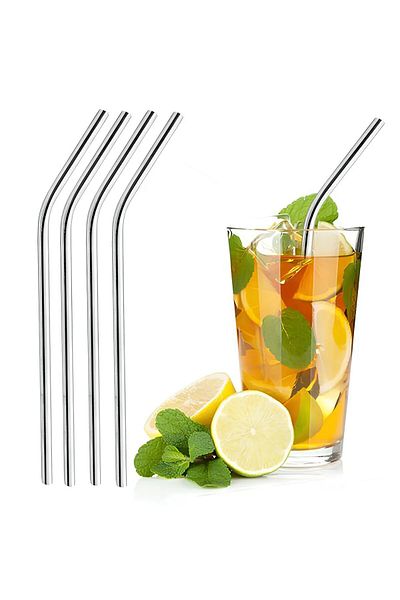 Vioma Aksesuar 4-Piece Metal Straws and Cleaning Brush