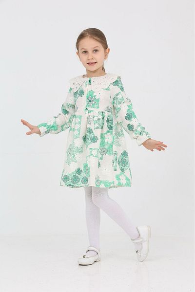 ANGELOS GIRLS Rochie pentru fete din țesătură de in, cu guler din dantelă 12191