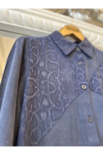 Invee İNVEE 7032 İpek Qupra Gömlek Elbise - Lacivert