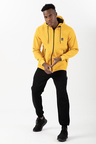 MARATON Comfort Men's Hooded Ribbed Leg Raglan Sleeve Yellow Tracksuit Set 22375