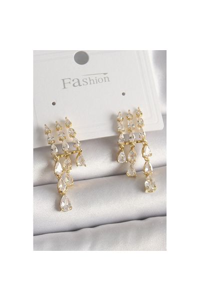 Skygo Zircon Stone Gold Color Rain Model Women's Earrings