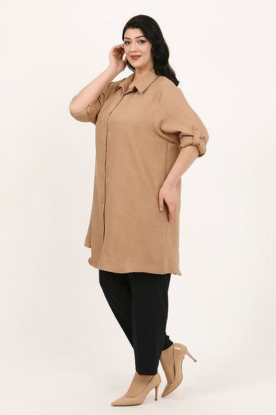 By Alba Collection Women's Milk Coffee Soft Linen Large Size Tunic