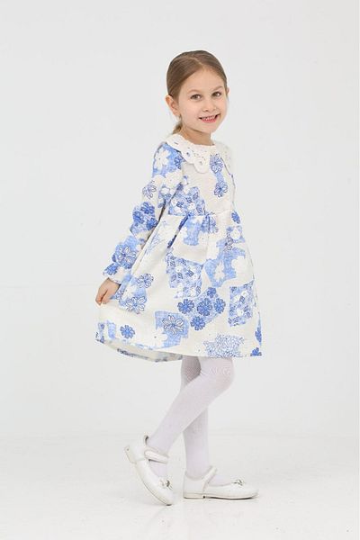 ANGELOS GIRLS Рокля за момиче от ленен плат с дантелена яка 12191