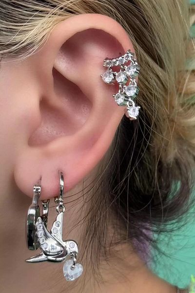 CAŞ DEKORASYON Silver Color Mixed Figured Stone 3-Piece Earring Set