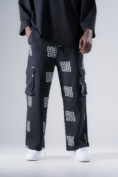 FıttingRoom Patterned Baggy Trousers with Elastic Waist and Cargo Pockets