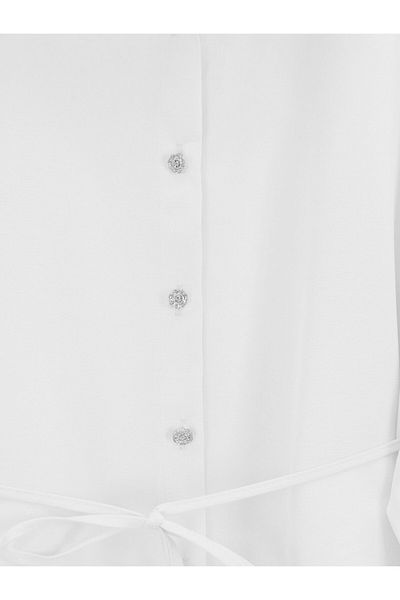 Modamorfo White Hem Tiered Poplin Shirt Tunic Buttoned Ruffles