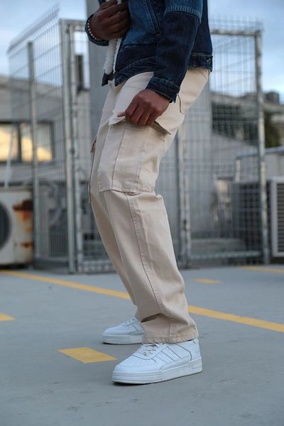 Z1MAN Men's Cargo Pocket Baggy Pants Stone Color