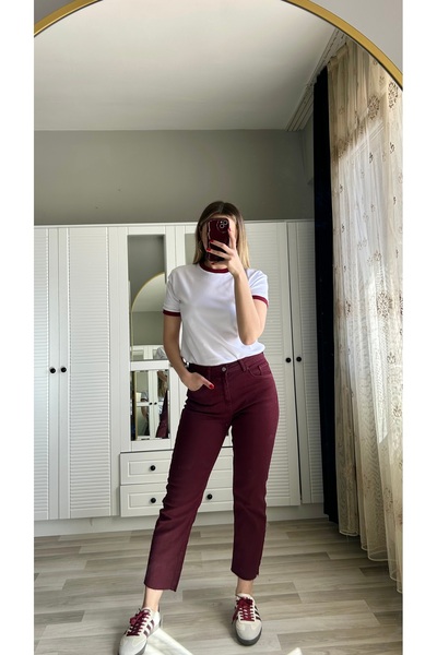 ensbutik Bordo Yaka Detaylı Kısa Kollu T-Shirt