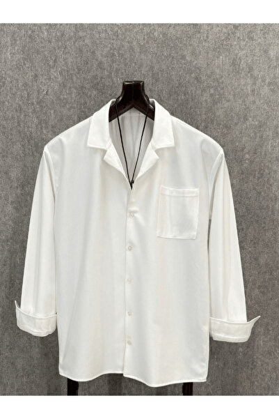 FıttingRoom Oversize Ribbed Lycra Lapel White Shirt