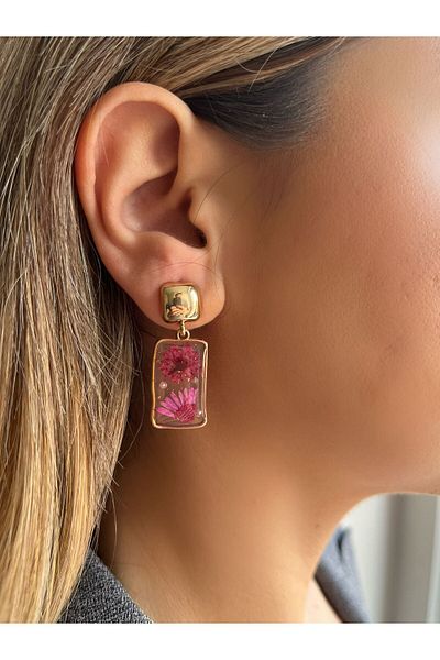 Bijou Luz Dry Pink Flower Plate Earrings