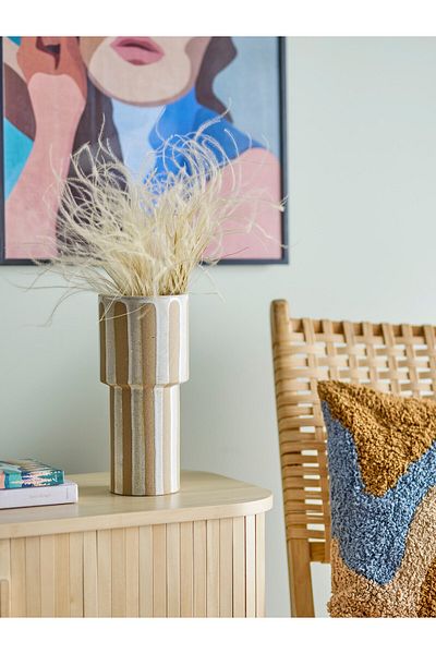 Warm Design Striped Brown Vase - Wax Embossed