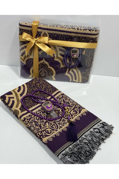 Azra 10'lu Paket Hac, Umre Hediyelik Seti, Lüks İpek Tafta Seccade, Cam İnci ...