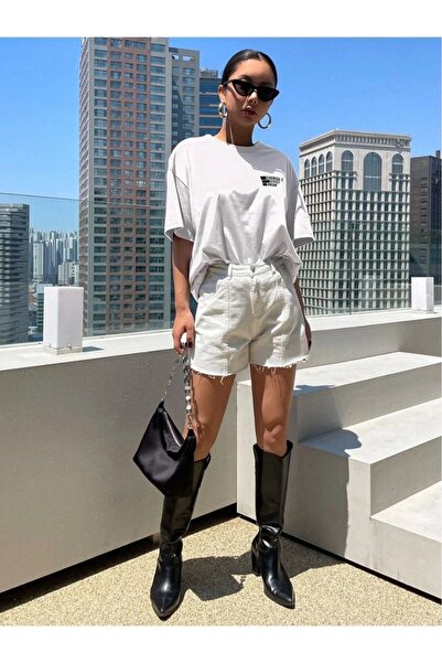 WEARTEX Women's Effect Printed Crew Neck Oversize Basic T-Shirt