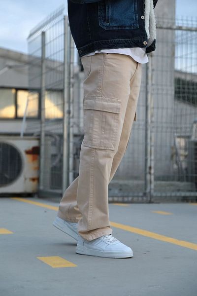 Z1MAN Men's Cargo Pocket Baggy Pants Stone Color