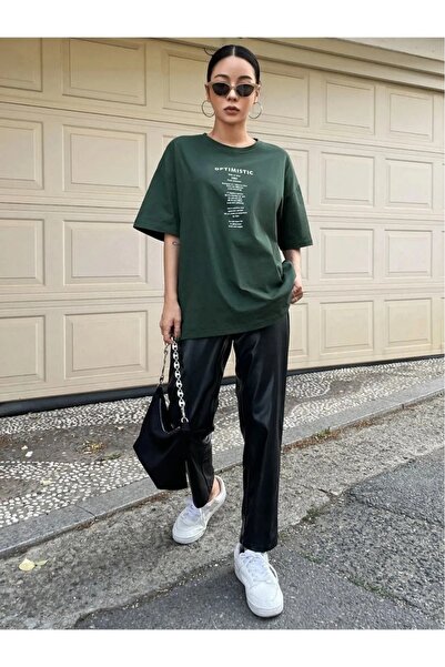 WEARTEX Women's Optimistic Printed Crew Neck Oversize Basic T-Shirt