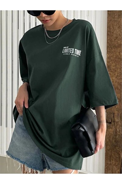 WEARTEX Women's Limited Time Printed Crew Neck Oversize Basic T-Shirt