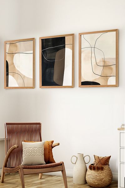 Muyika Design Set de 3 picturi decorative pentru decorarea casei în stil boem nordic modern cu cadru din lemn premium-SET14