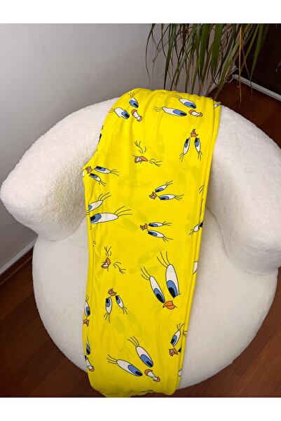 Bahar Altundemir Kadın Sarı Tweety Desenli Süet Tek Alt Pijama Kadın Tweety Desenli Pijama Altı