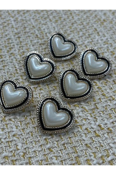 ODDA TASARIM ATÖLYESİ Black Epoxy Heart Detail Metalized Button 20 mm 6 Pcs (Plastic)