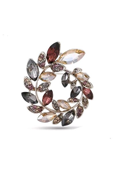 ESJ Kristal Zirkon Taş Çelenk Kadın Broş Ebat: 3,6*4,3 cm