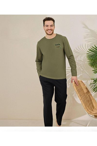 Pijamoni Men's Cotton Bicycle Collar Long Sleeve Thin Pajama Set 6150/1 - 1 Piece