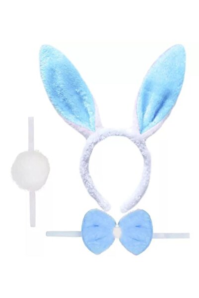 lowell home طقم زي أرنب على شكل تاج وربطة عنق وذيل بوم بوم باللون الأزرق