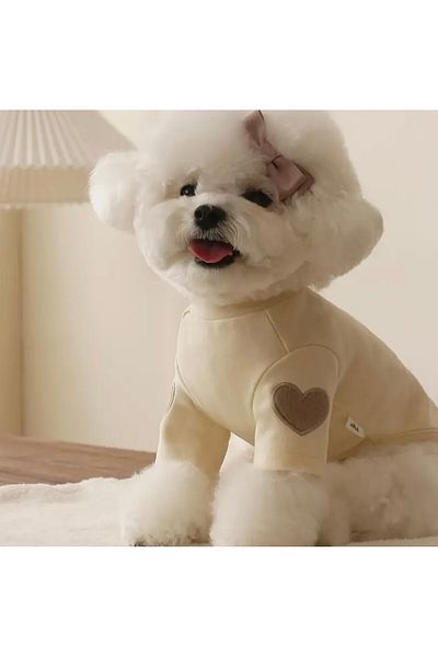 For a Fur Heart Patterned Cat Dog Sweater Beige