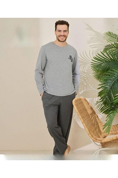 Pijamoni Men's Cotton Bicycle Collar Long Sleeve Thin Pajama Set 6150/11 - 1 Piece
