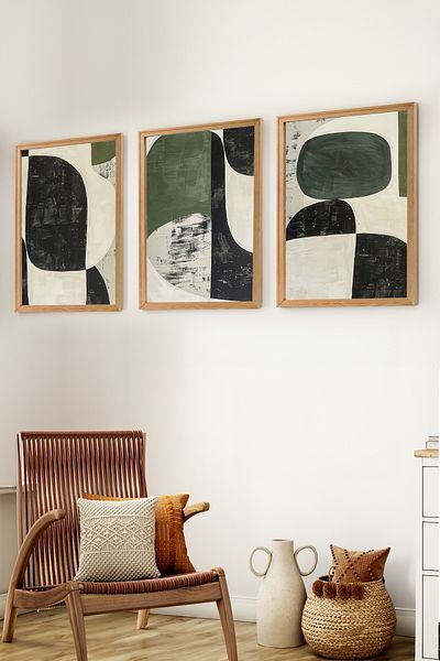 Muyika Design Set de 3 picturi decorative pentru decorarea casei în stil boem nordic modern cu cadru din lemn premium-SET15
