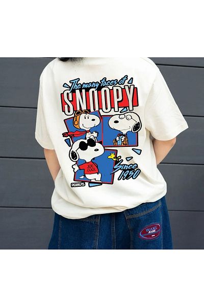 weywot Snoppy since 1950 Special Design New Season Front/Rear Printed Oversize Beige T-Shirt
